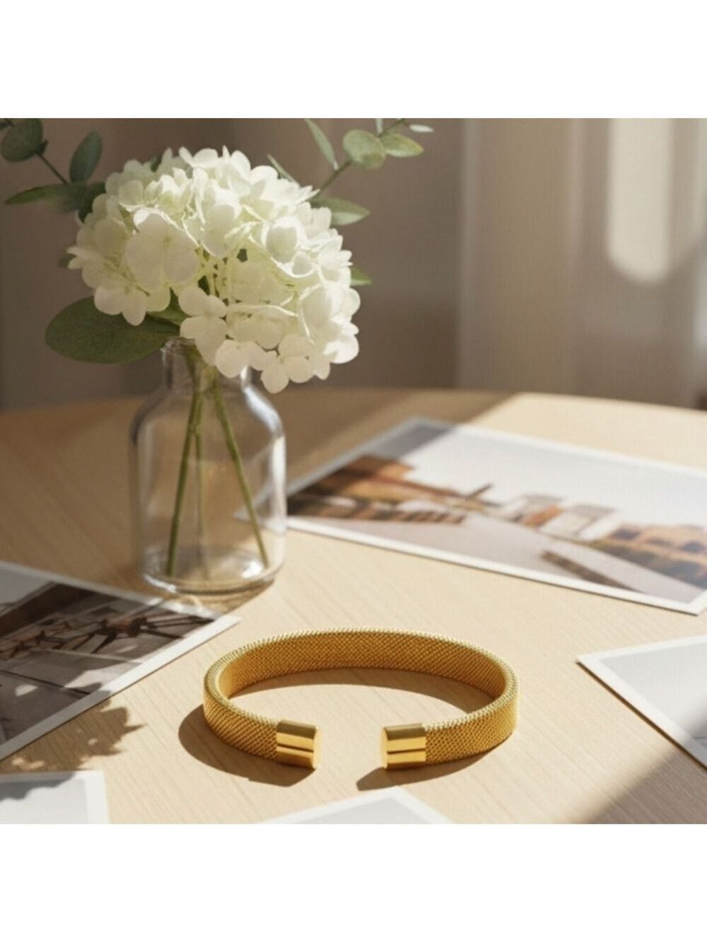 Elastic Adjustable Gold Stainless Steel Mesh Cable Bangle